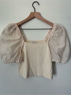 Mini Muse Cream Square-Neck Puff Sleeve Top